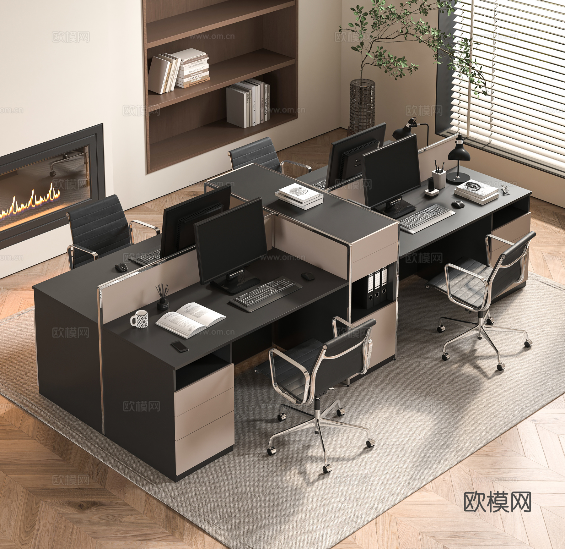 现代办公桌椅组合3d模型下载