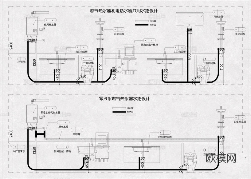 水電圖 家裝水電圖 水路圖 電路圖 點位圖 照明圖cad施工圖下載(渲染圖8)