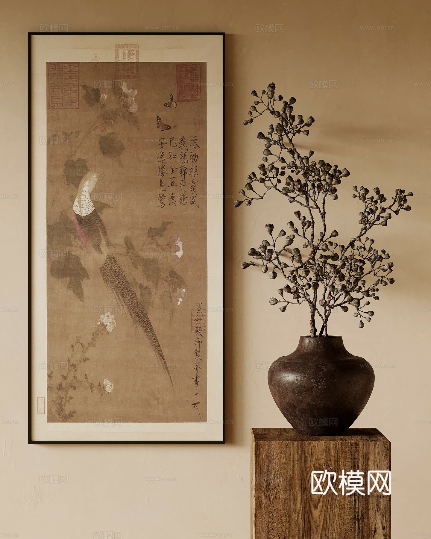 花艺 宋式风花艺 花瓶 装饰挂画su模型