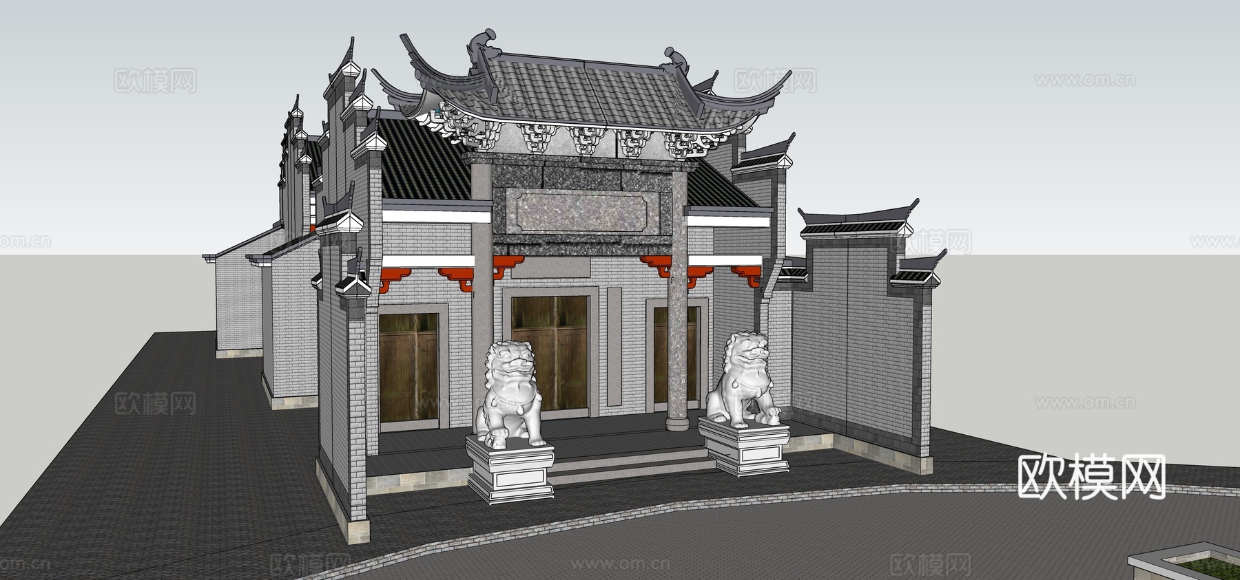 现代祠堂寺庙古庙古建筑su模型