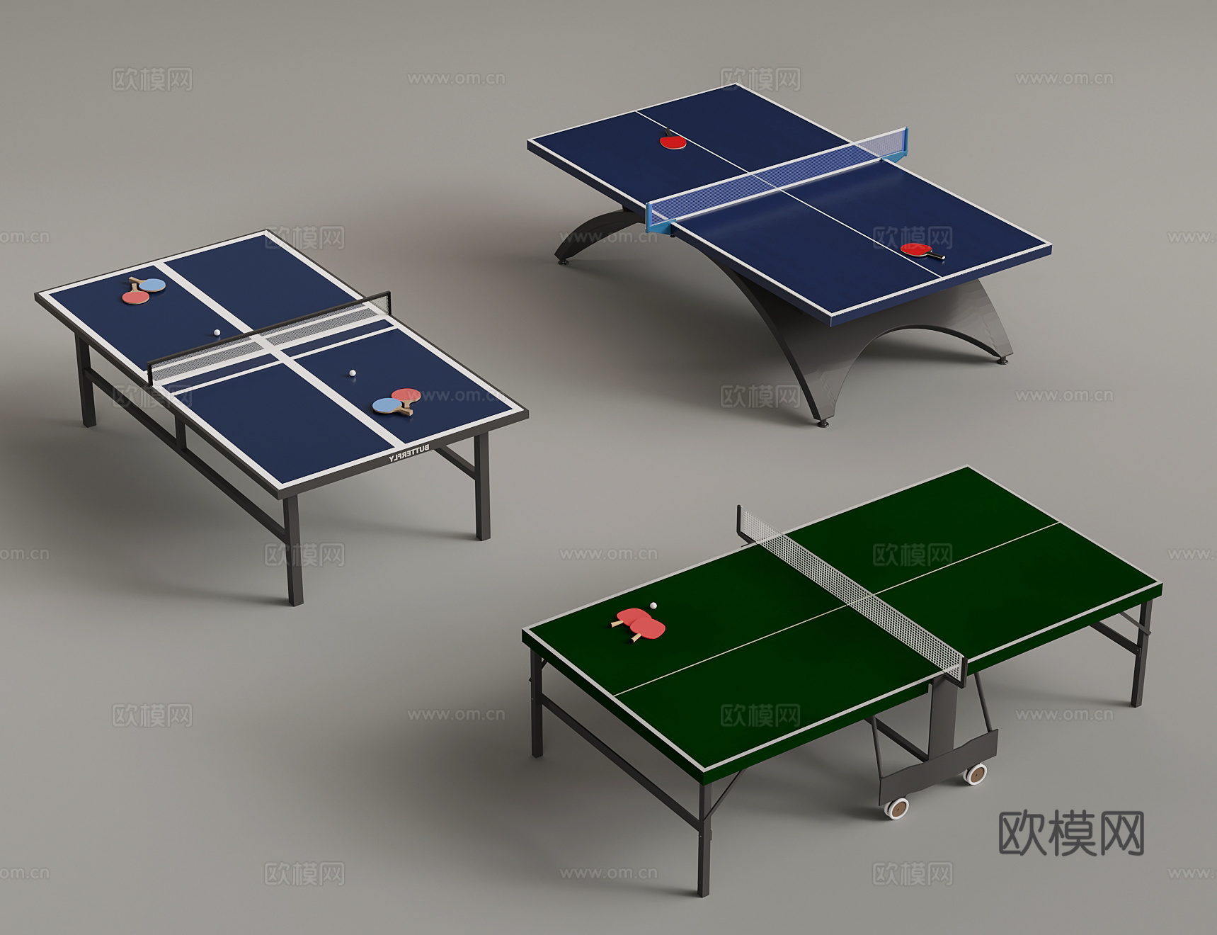 乒乓球桌 现代乒乓球桌 球拍3d模型
