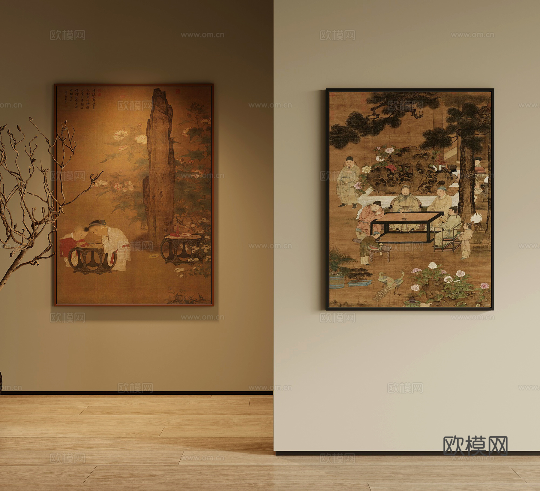 挂画 宋式中古风挂画 装饰画 盆景盆栽3d模型
