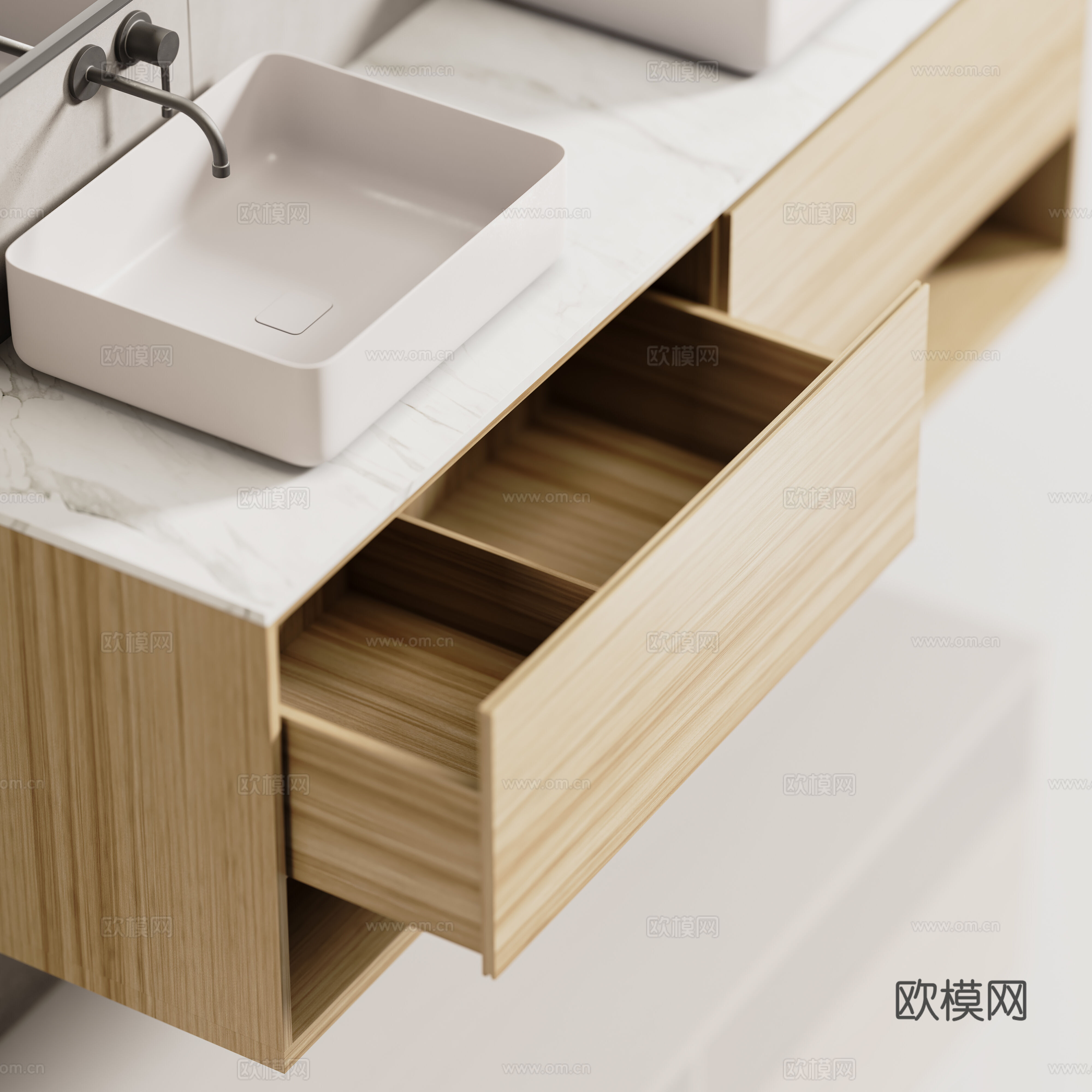 现代意式极简双台盆浴室柜3d模型