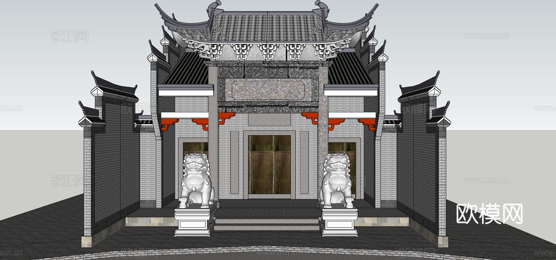 现代祠堂寺庙古庙古建筑su模型