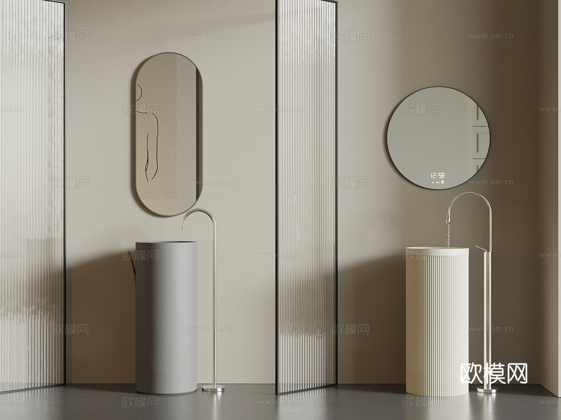 洗手台 现代洗手盆 柱盆 镜子3d模型