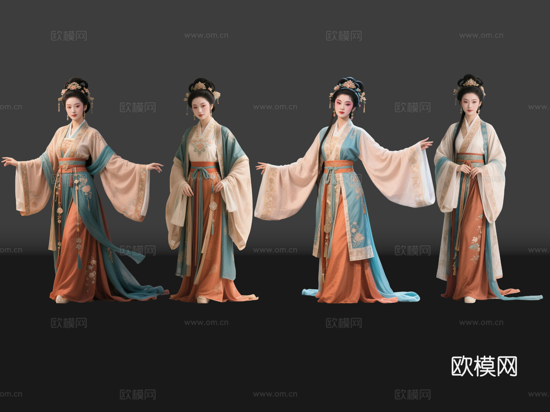 2D古装美女 古代优伶 古风美女 古典没女人 古装女子su模型