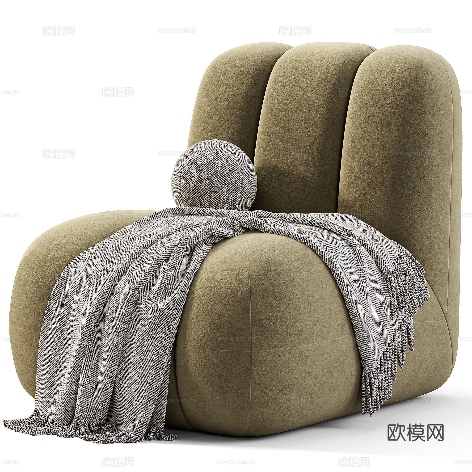 现代奶油风布艺休闲椅3d模型