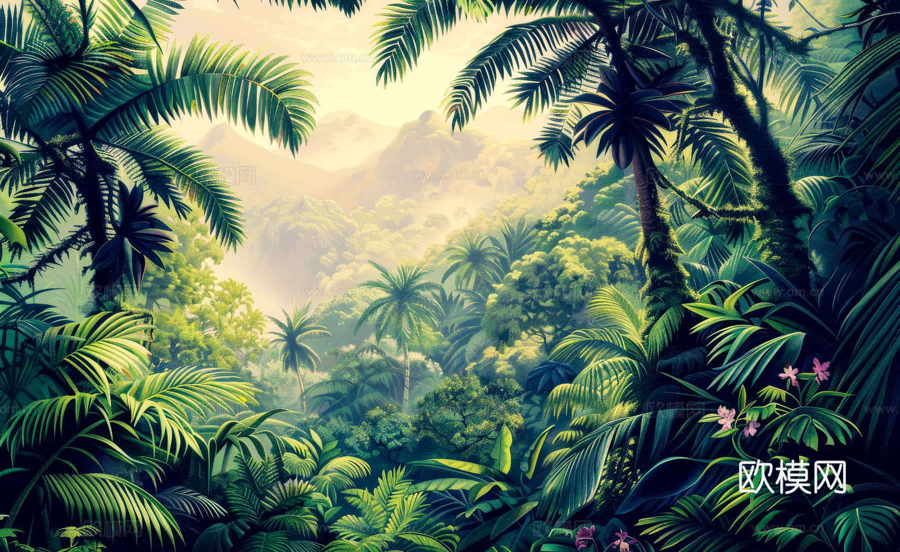 欧式田园热带雨林壁纸下载（渲染图2）