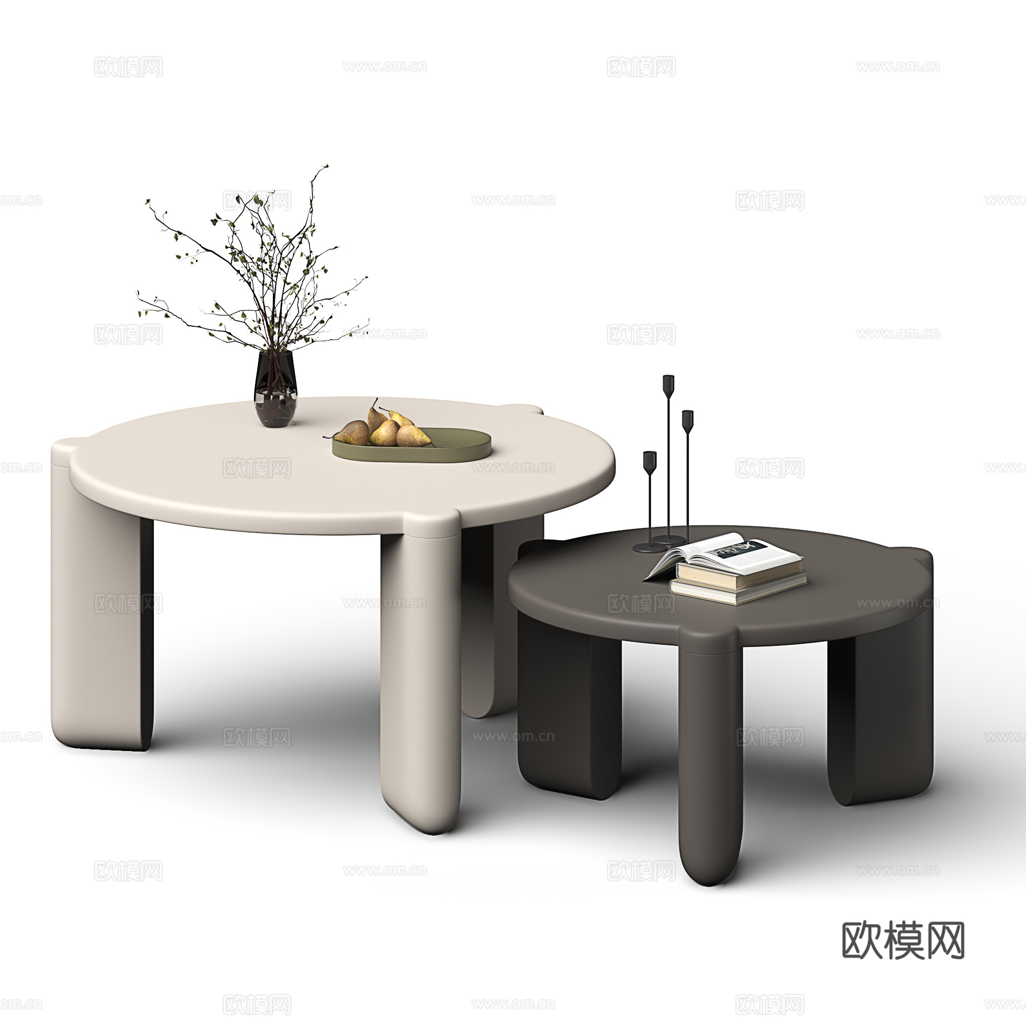 北欧茶几组合 轻奢茶几 圆形茶几 奶油风茶几组合3d模型