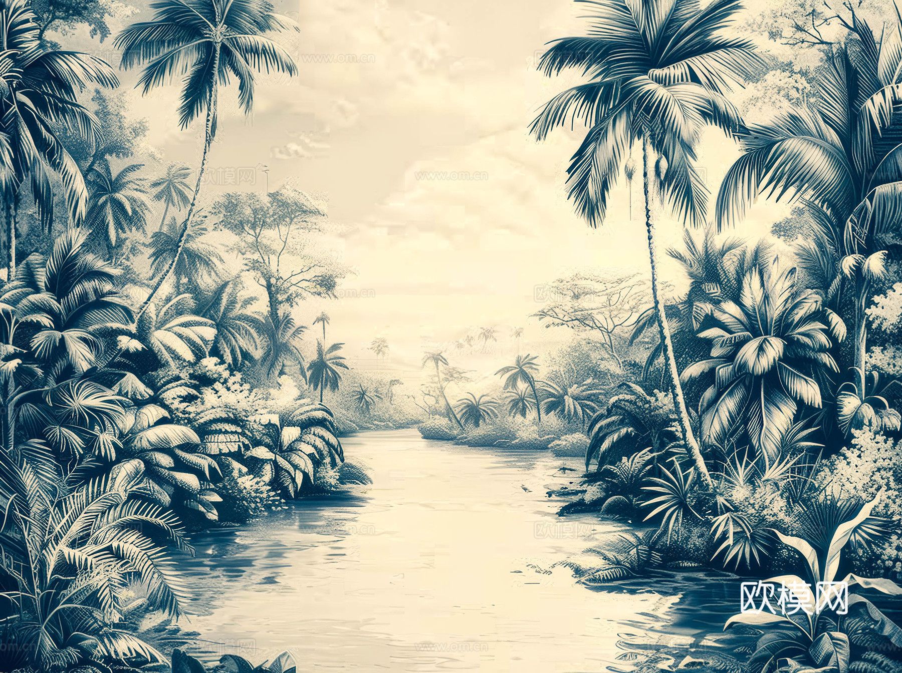 欧式田园热带雨林壁纸下载（渲染图5）