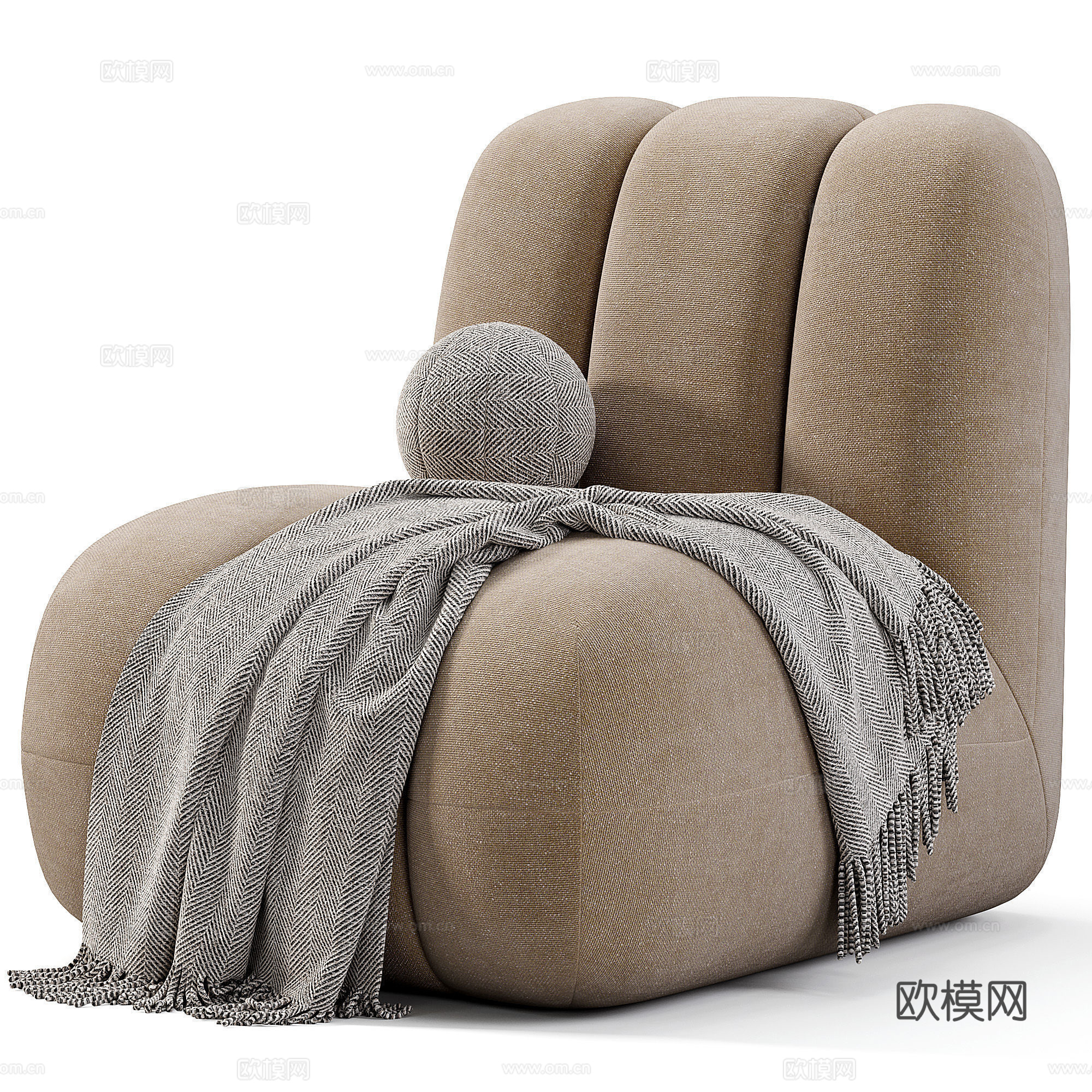 现代奶油风布艺休闲椅3d模型