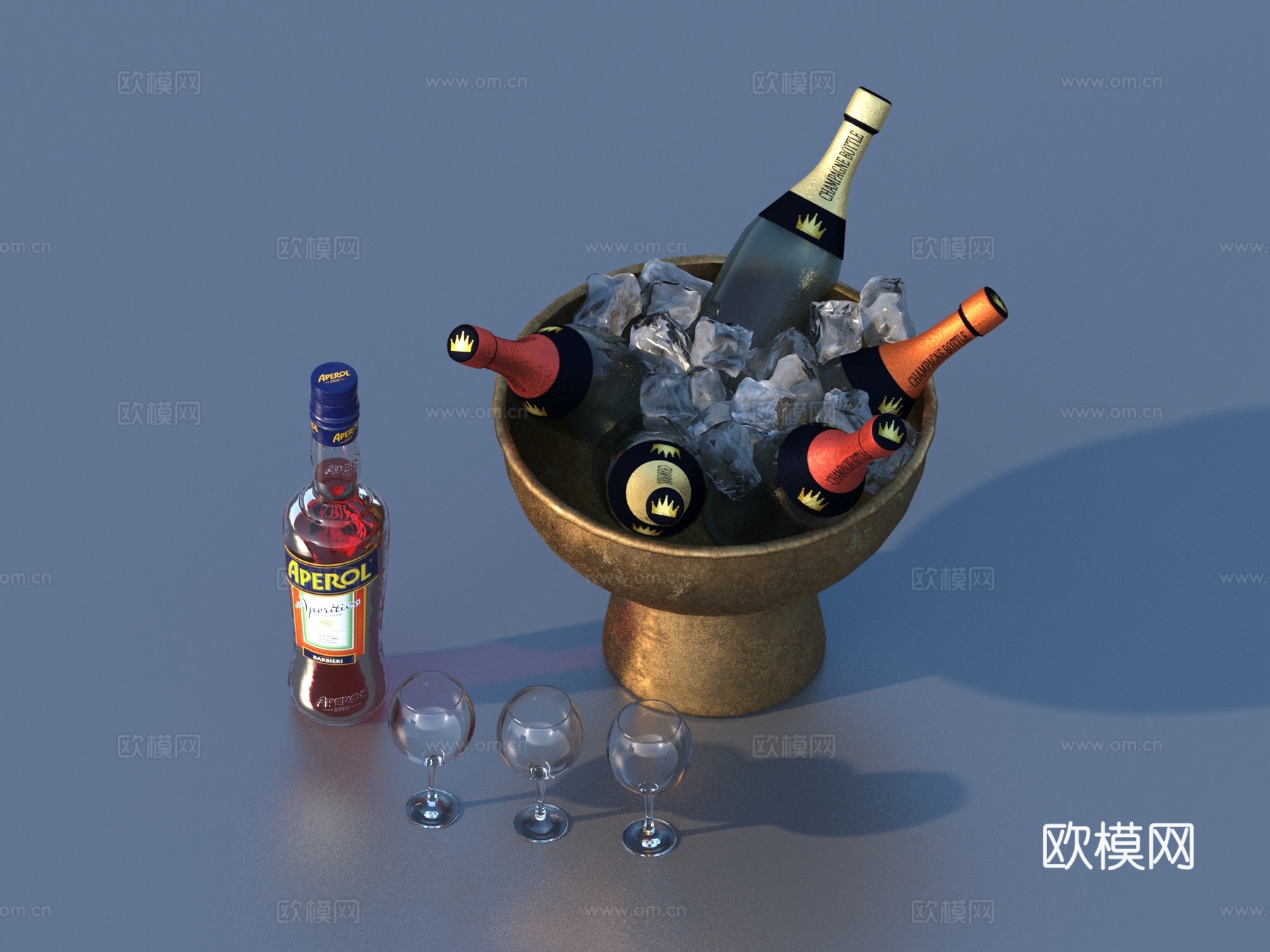 冰桶 水杯 啤杯 冰块3d模型