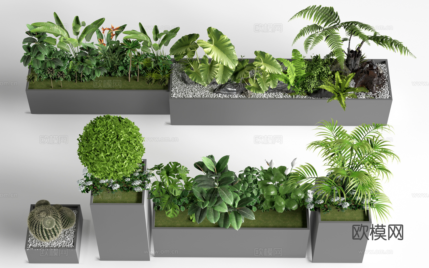 现代花箱 植物花箱 外摆花箱 外摆植物su模型
