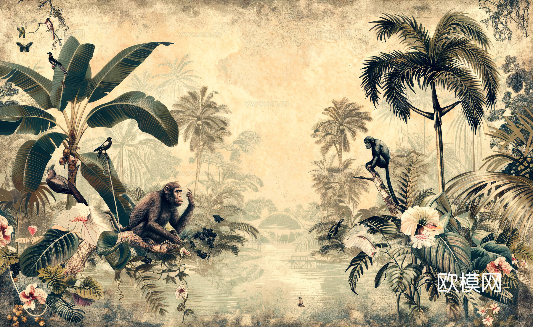 欧式田园热带雨林壁纸下载（渲染图6）