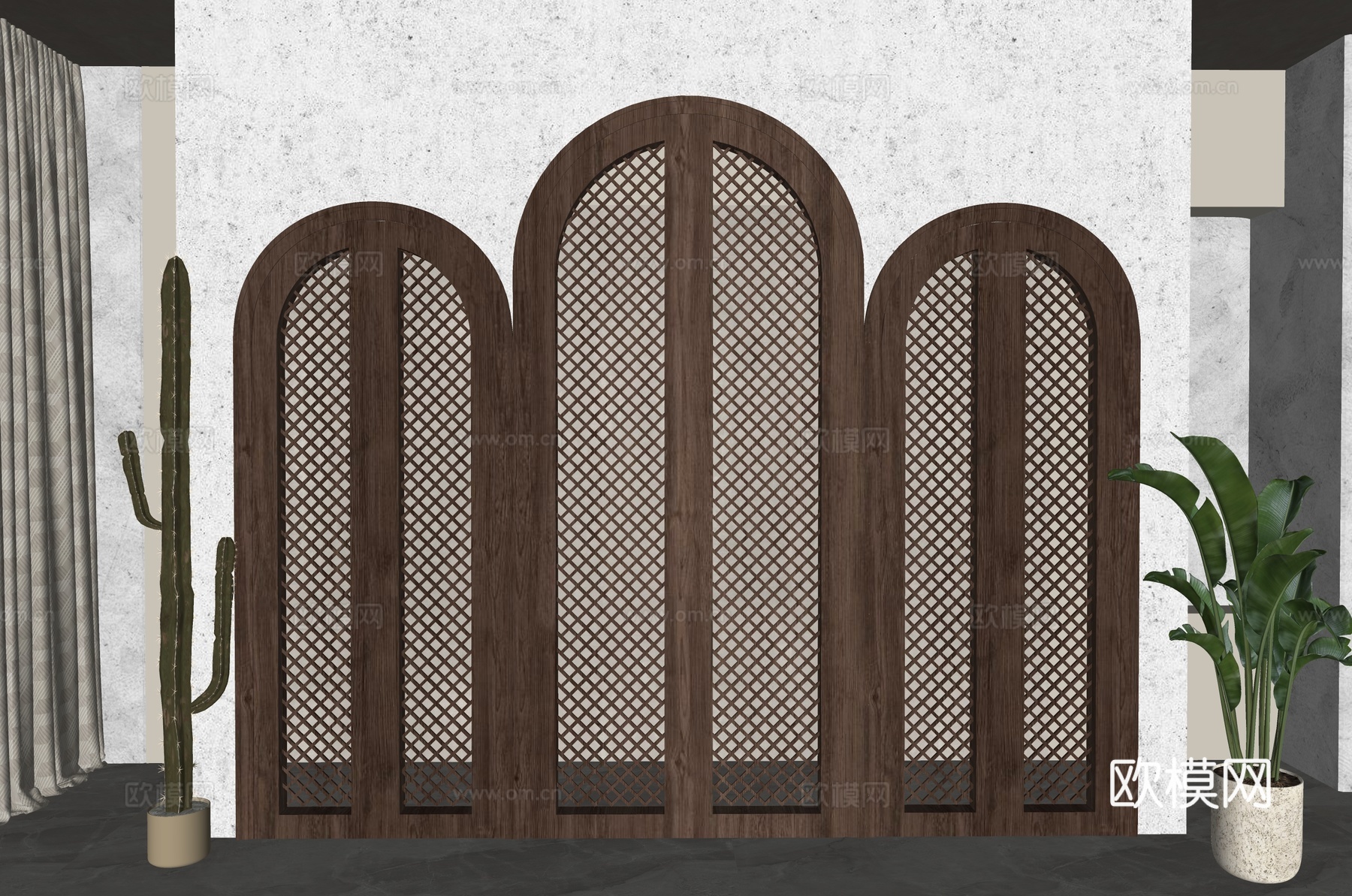 美式落地窗su模型下载（渲染图2）