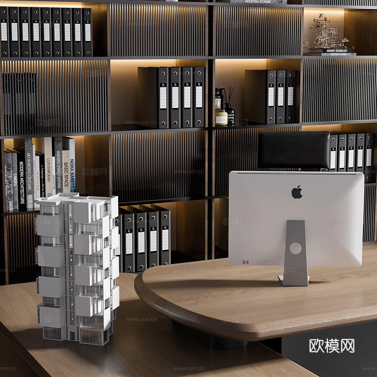 现代意式轻奢办公桌椅 办公书柜3d模型