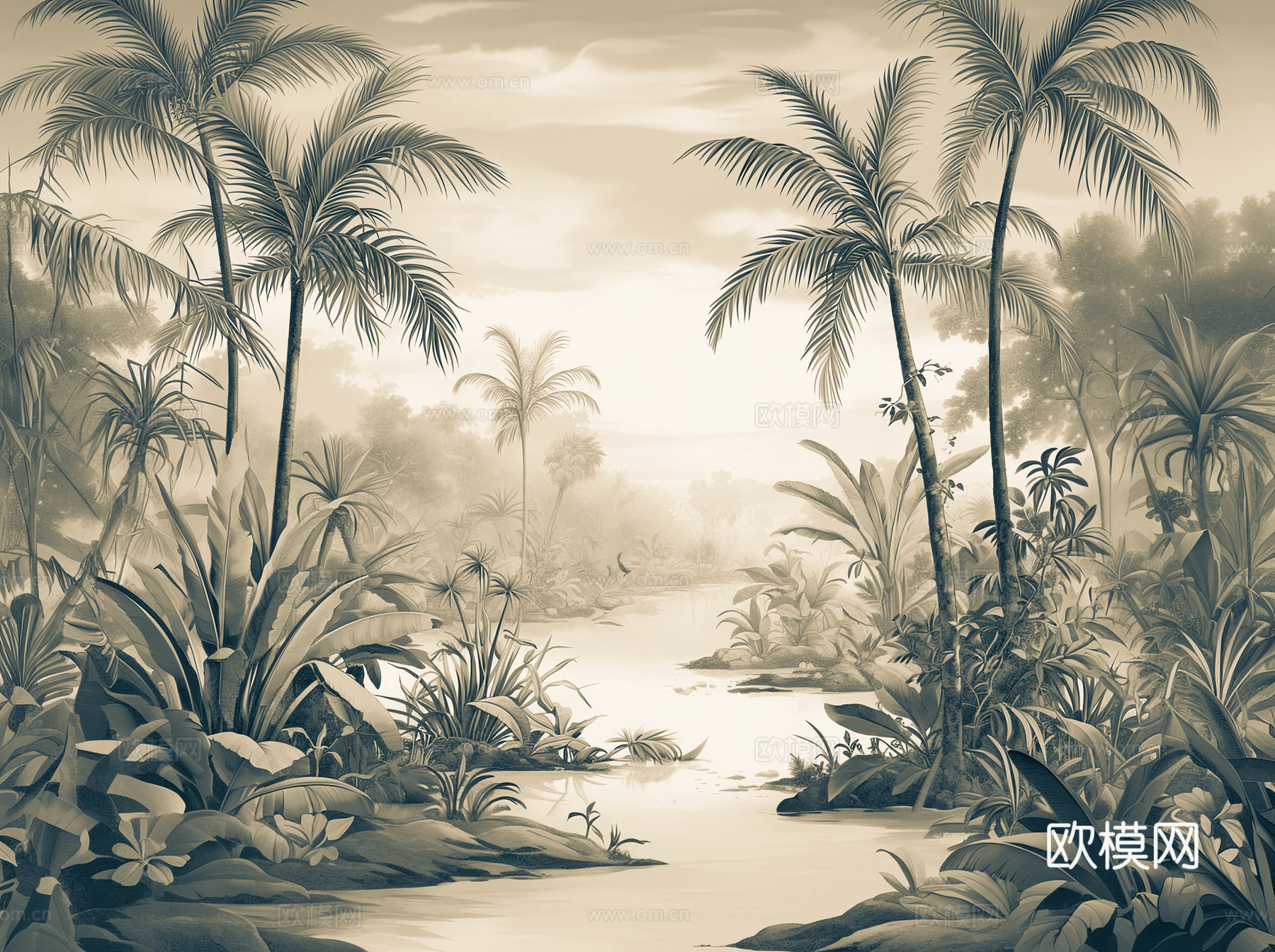 欧式田园热带雨林壁纸下载（渲染图5）