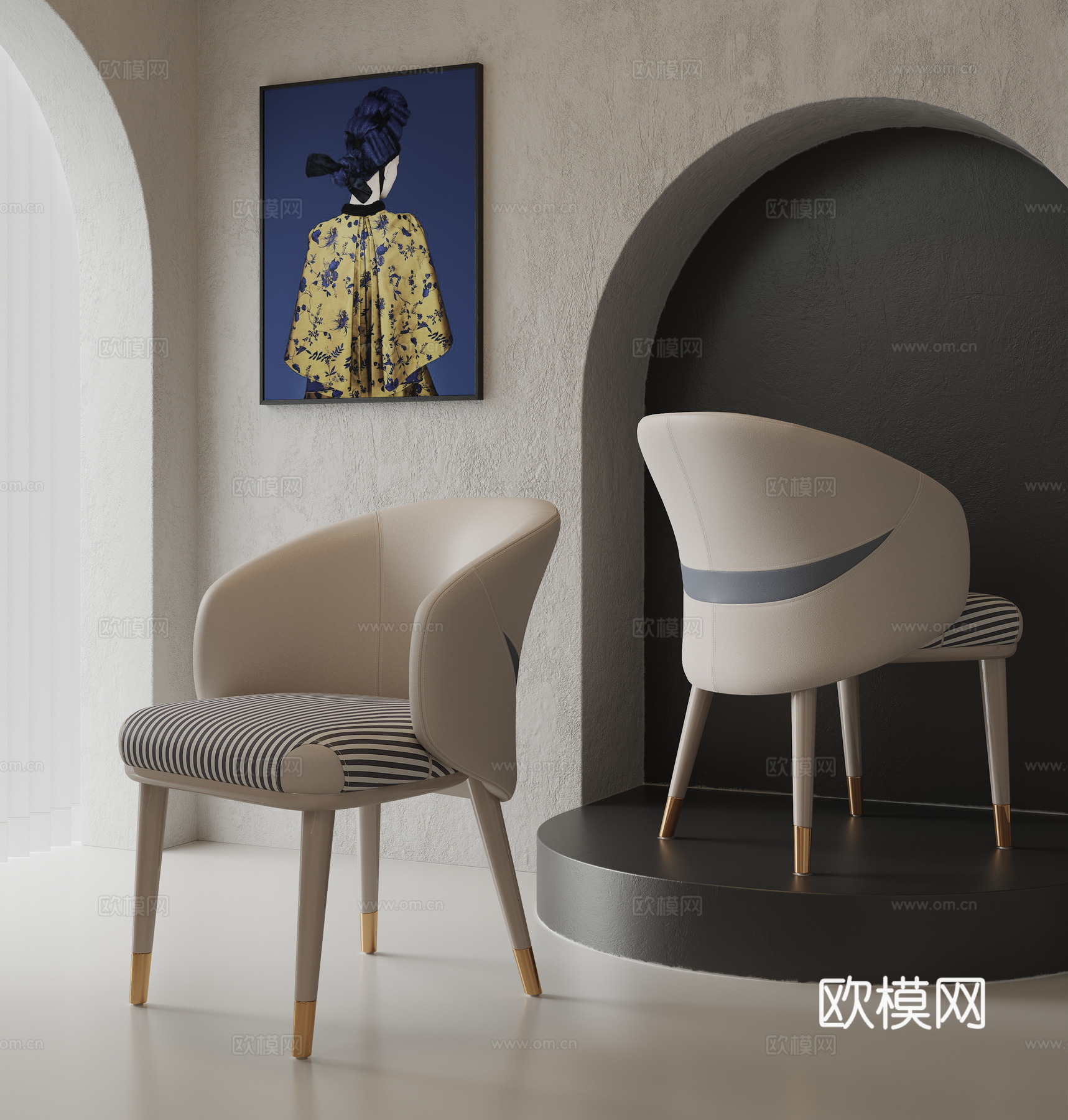 现代轻奢休闲椅餐椅3d模型