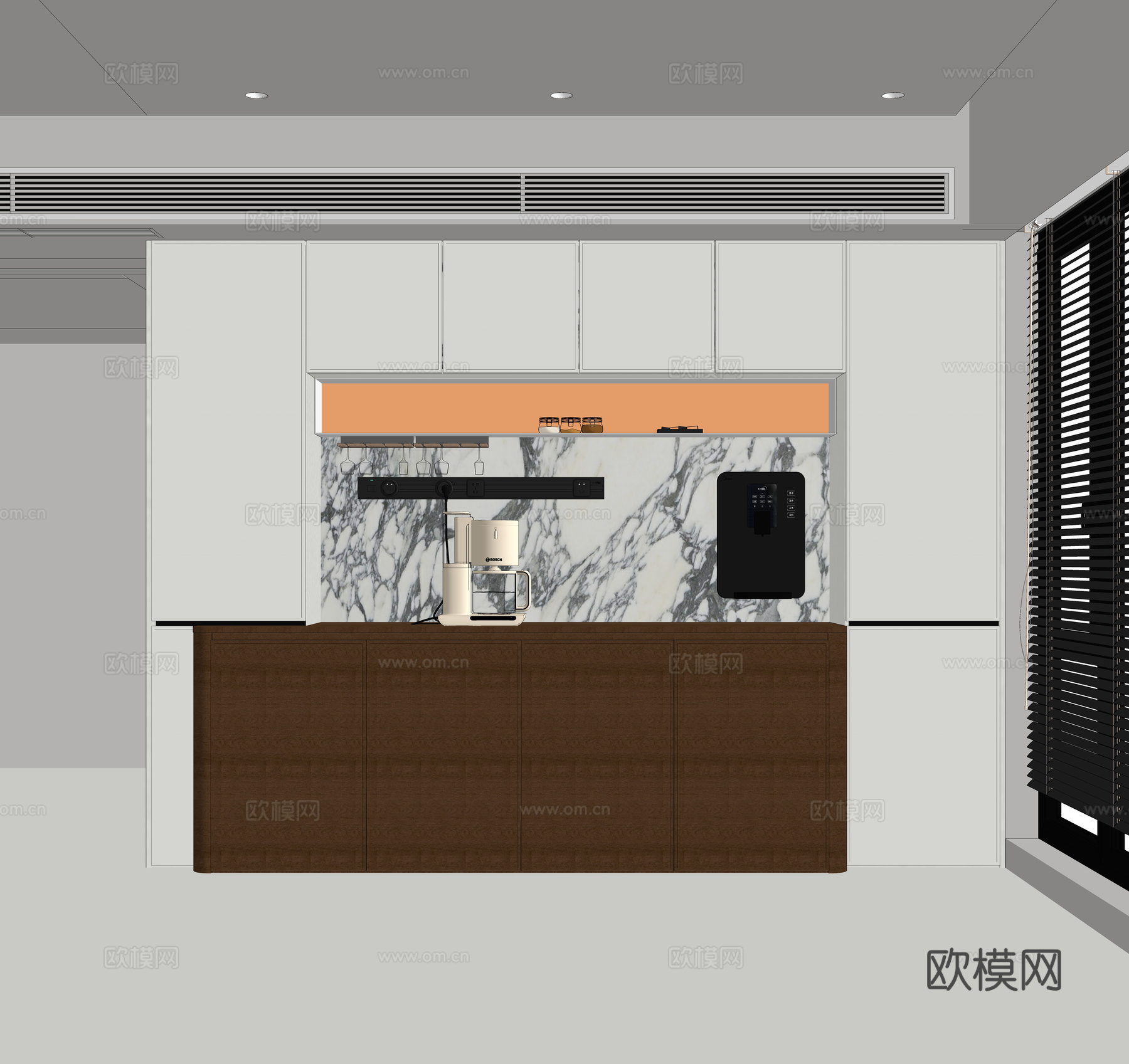 现代极中古风餐边柜 水吧台 备餐台 咖啡机 饮水机 轨道插座su模型