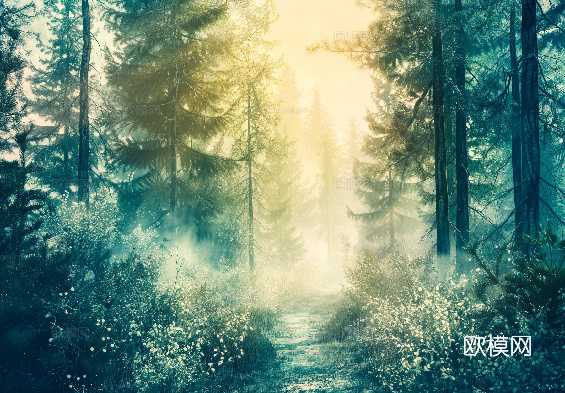 欧式田园热带雨林壁纸下载（渲染图1）