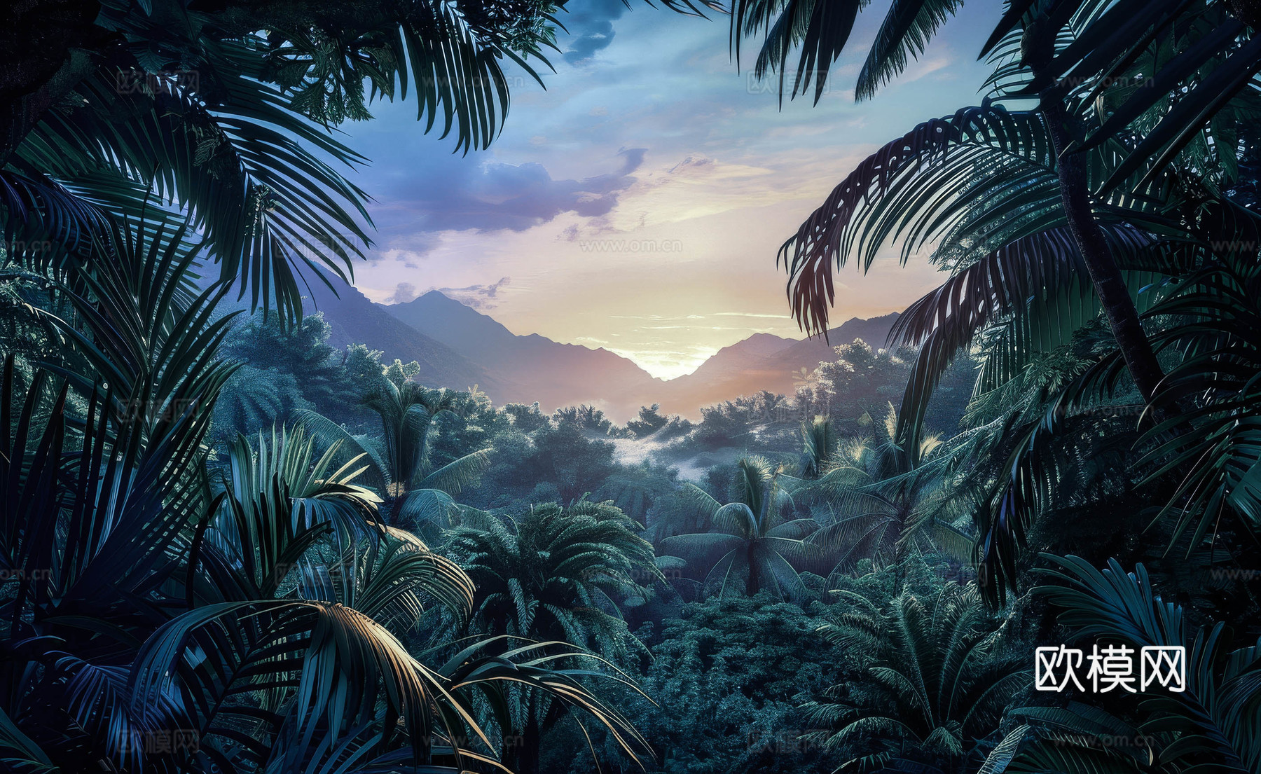 欧式田园热带雨林壁纸下载（渲染图2）