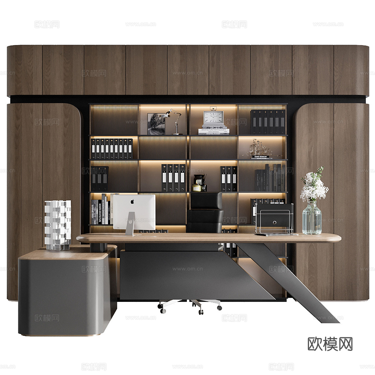 现代意式轻奢办公桌椅 办公书柜3d模型