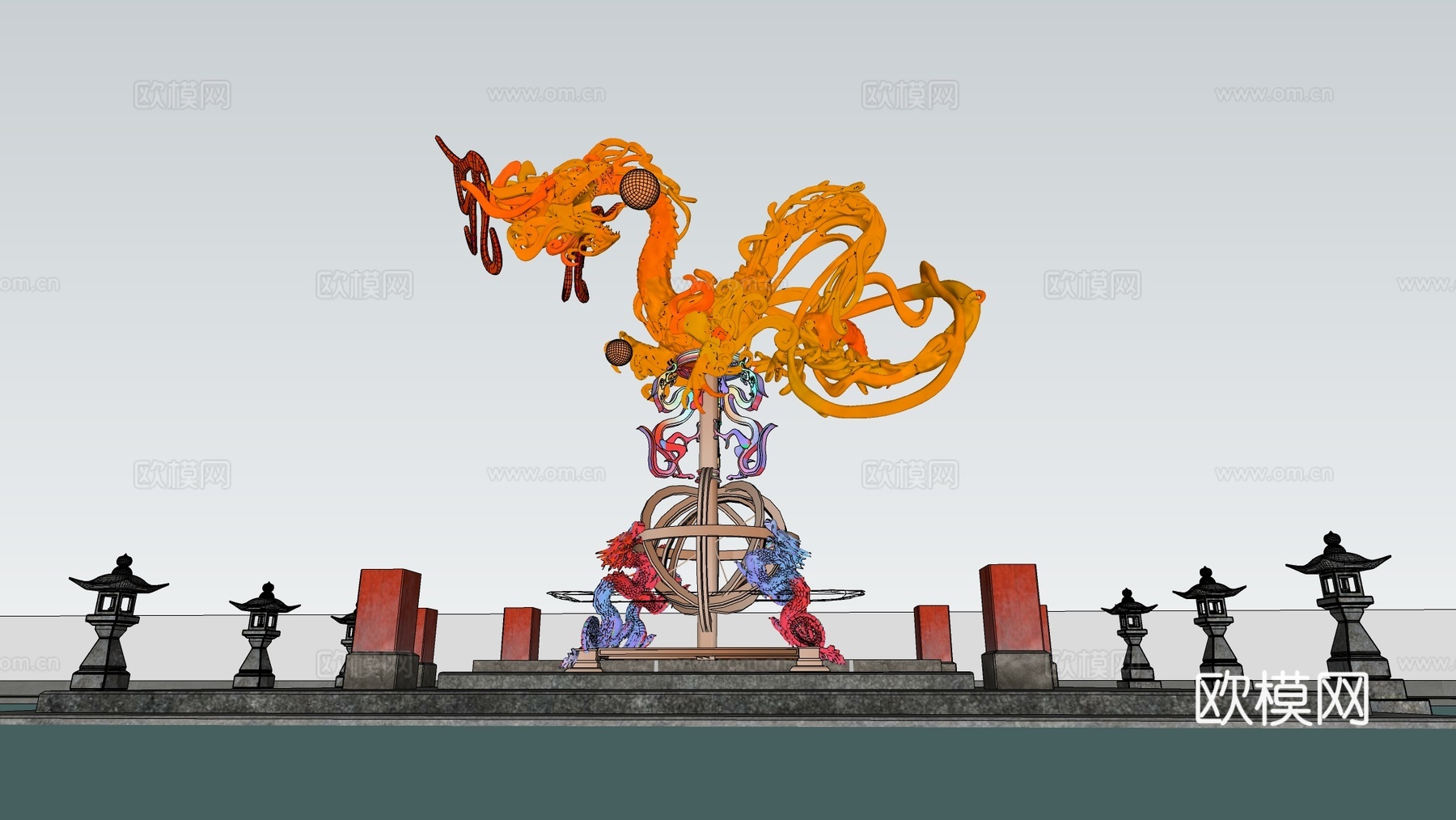 现代龙形雕塑 巨龙雕塑 雕塑小品su模型