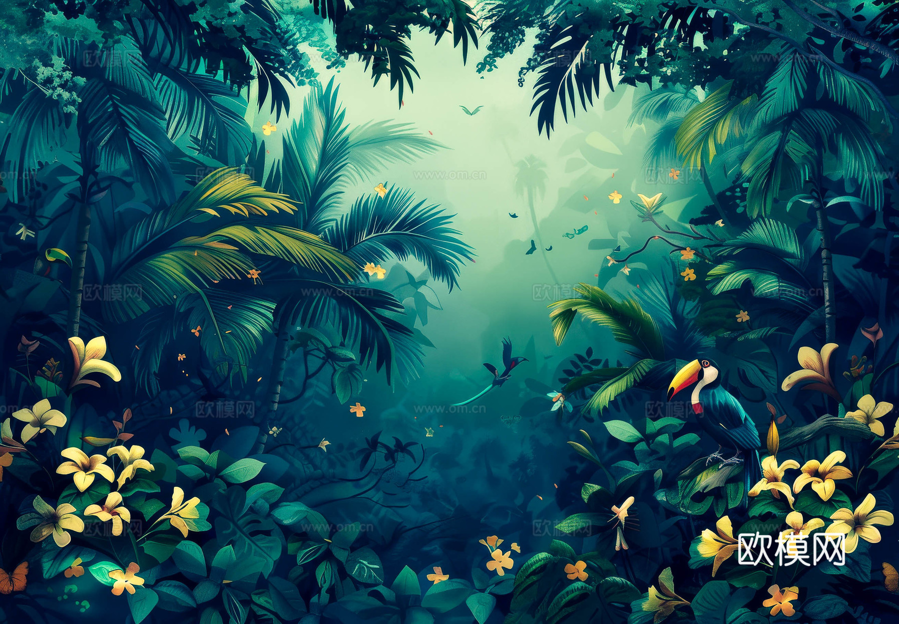 欧式田园热带雨林壁纸下载（渲染图6）