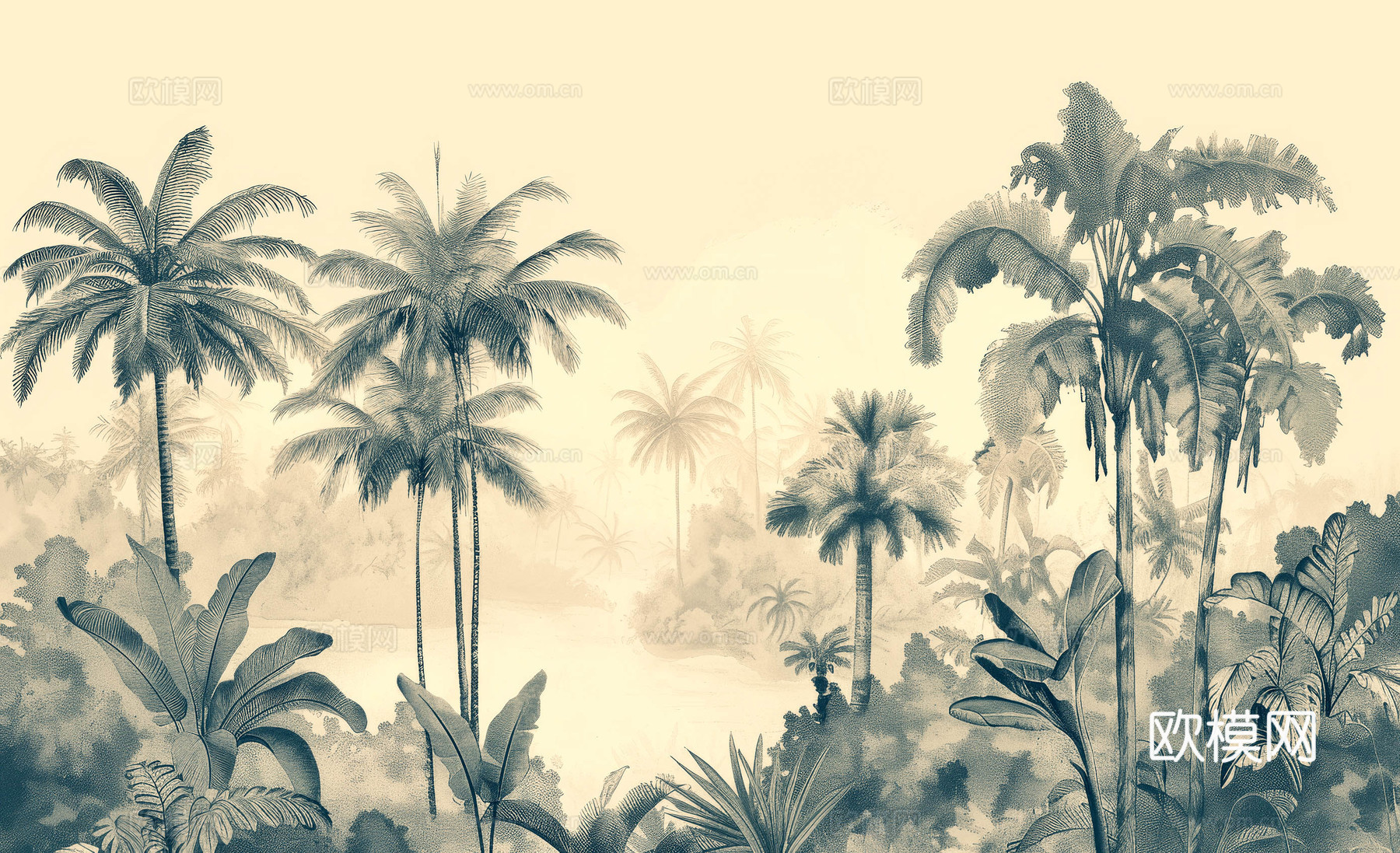 欧式田园热带雨林壁纸下载（渲染图1）