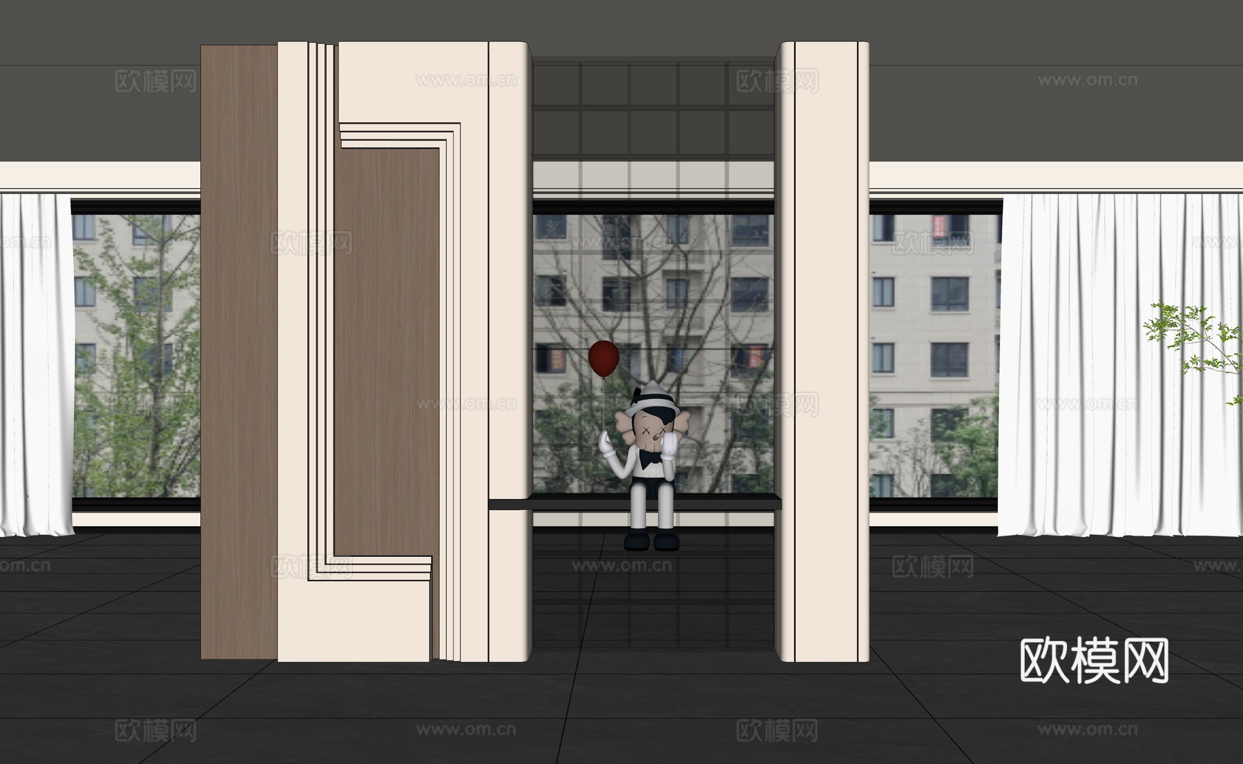 现代玄关隔断柜 玻璃砖隔断墙 斯卡帕叠级玄关隔断柜 入户玄关su模型