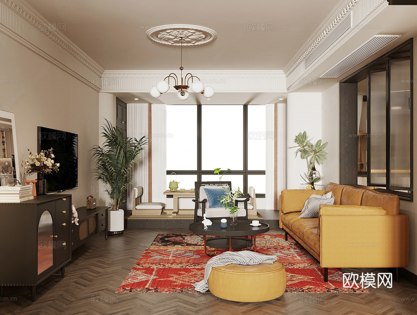 法式家居客厅 法式电视柜 法式装饰柜 法式吊顶 法式沙发茶几3d模型