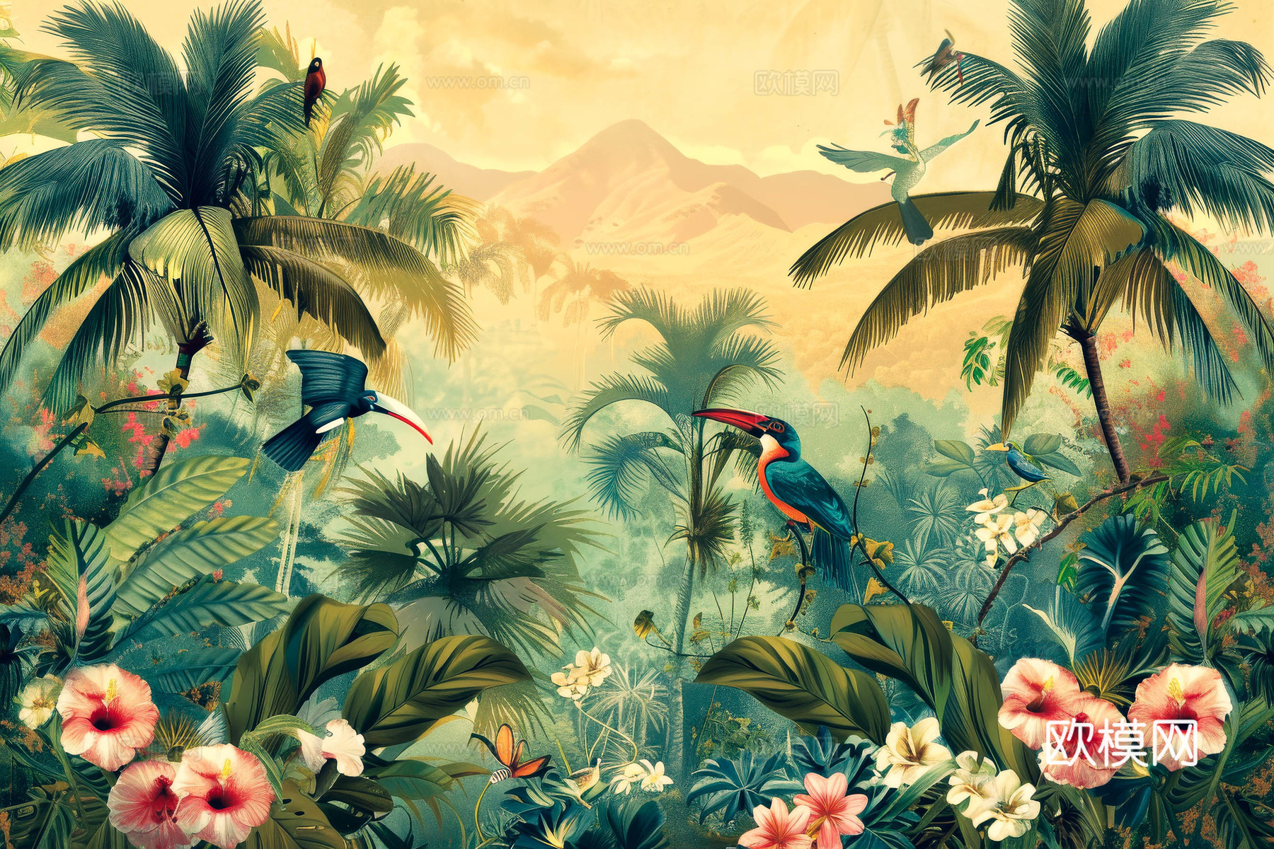 欧式田园热带雨林壁纸下载（渲染图1）