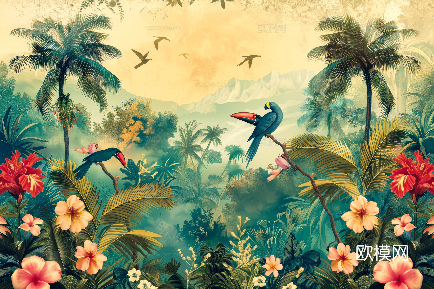 欧式田园热带雨林壁纸下载（渲染图1）