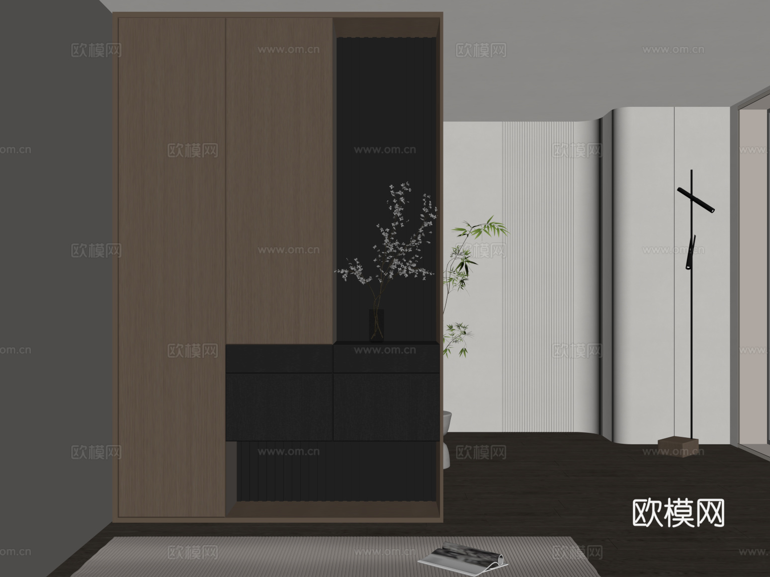 意式极简玄关柜 入户鞋柜 玄关背景su模型