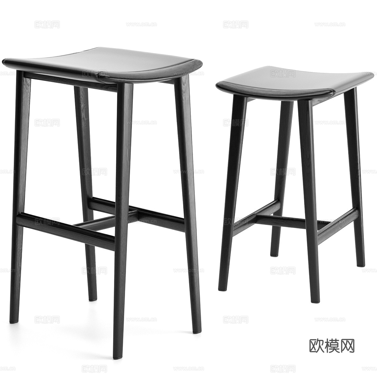现代意式木质吧台椅3d模型