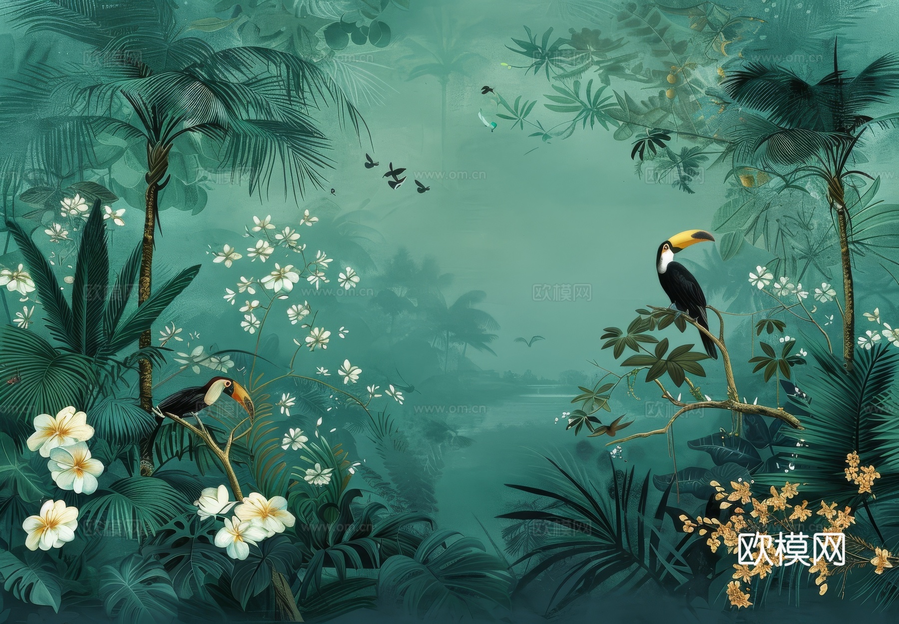 欧式田园热带雨林壁纸下载（渲染图1）