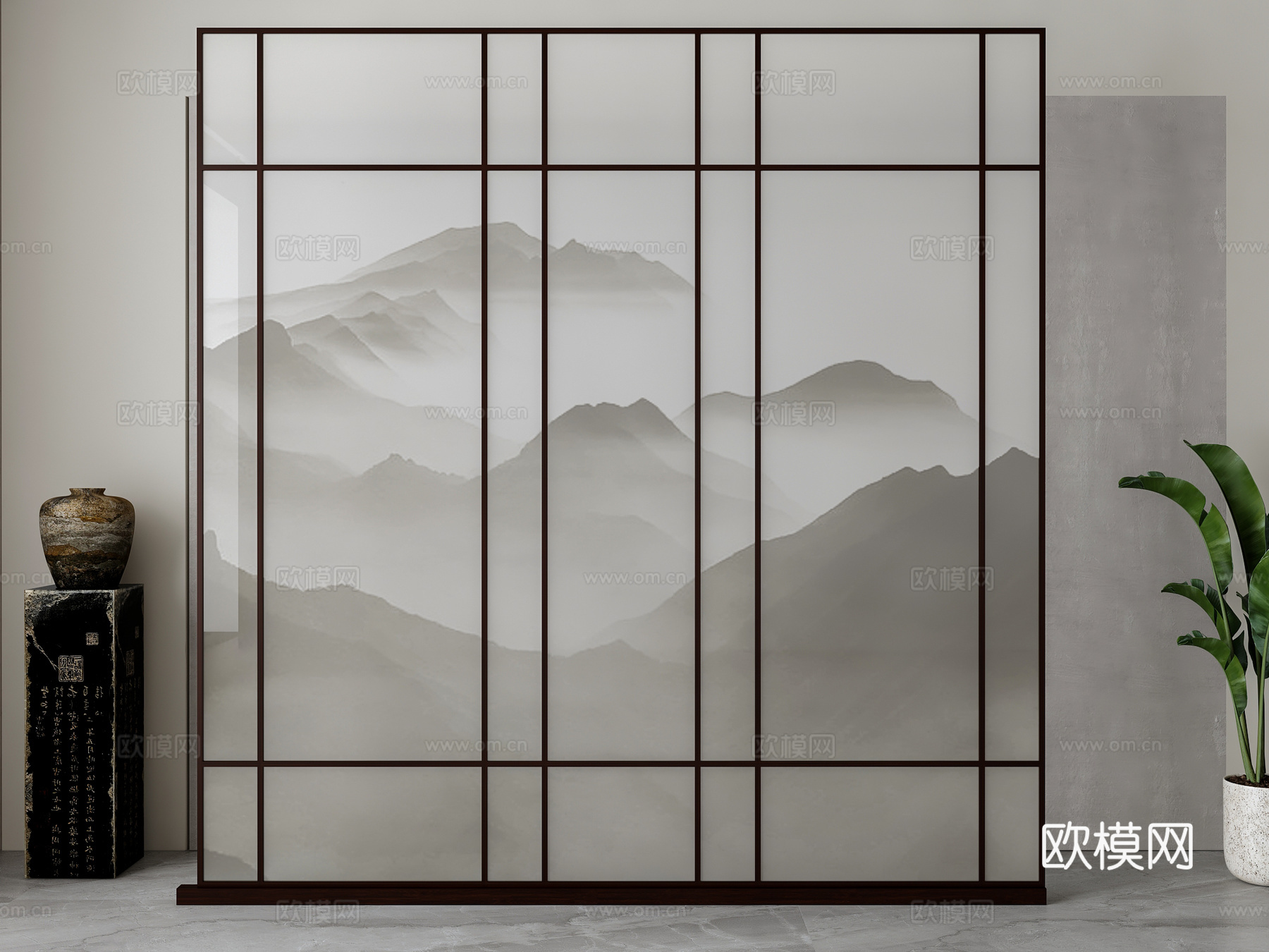 新中式屏风隔断su模型