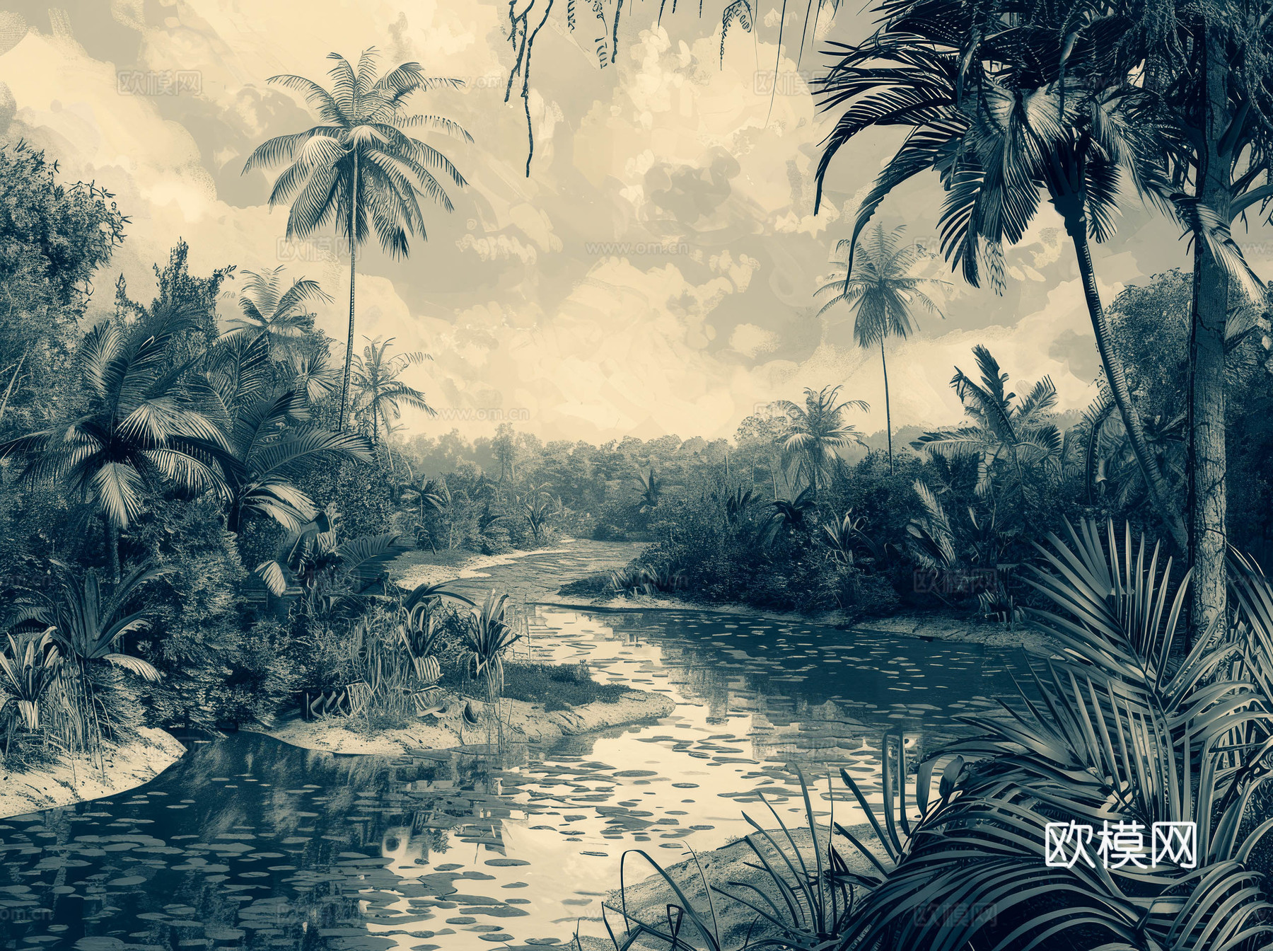 欧式田园热带雨林壁纸下载（渲染图1）