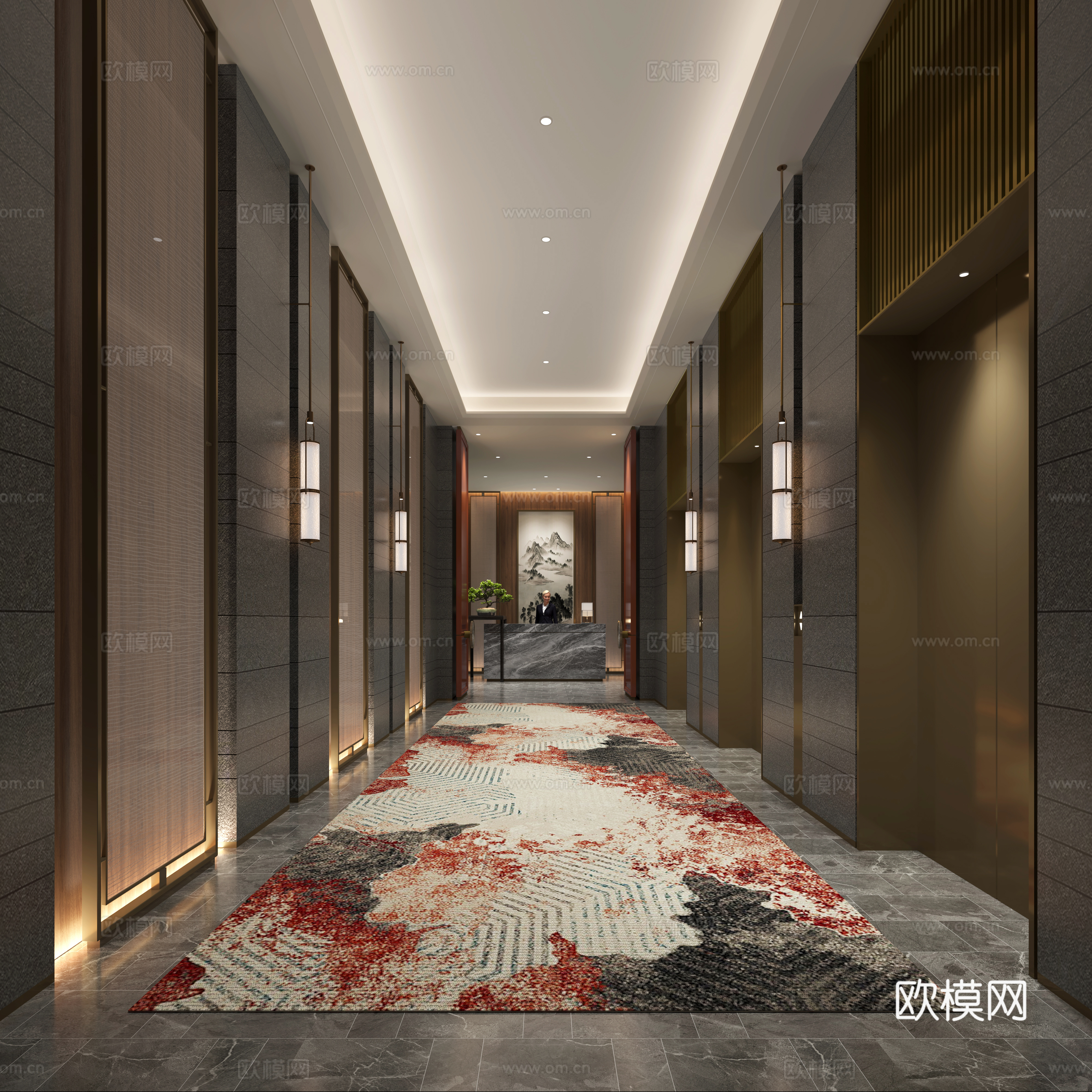 酒店高层电梯厅3d模型