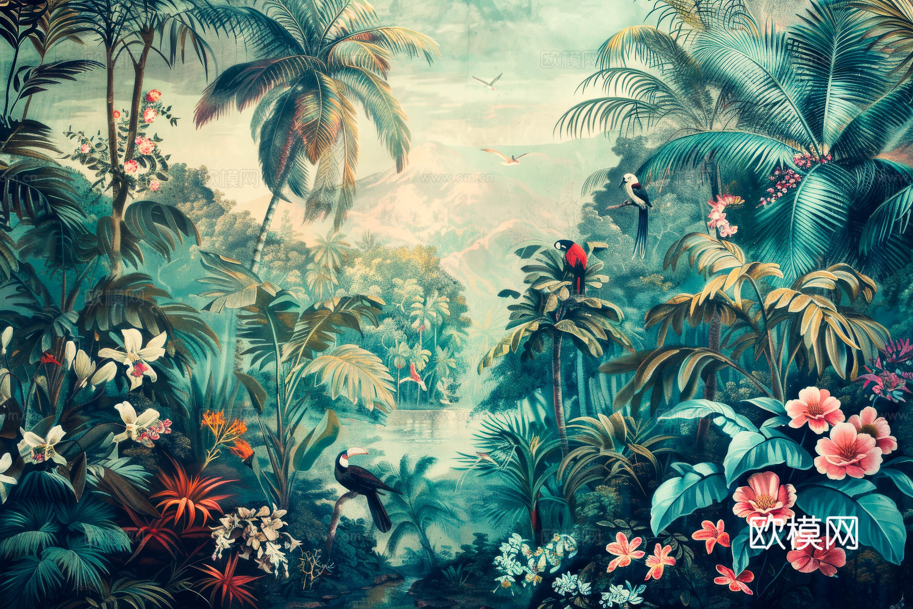 欧式田园热带雨林壁纸下载（渲染图6）