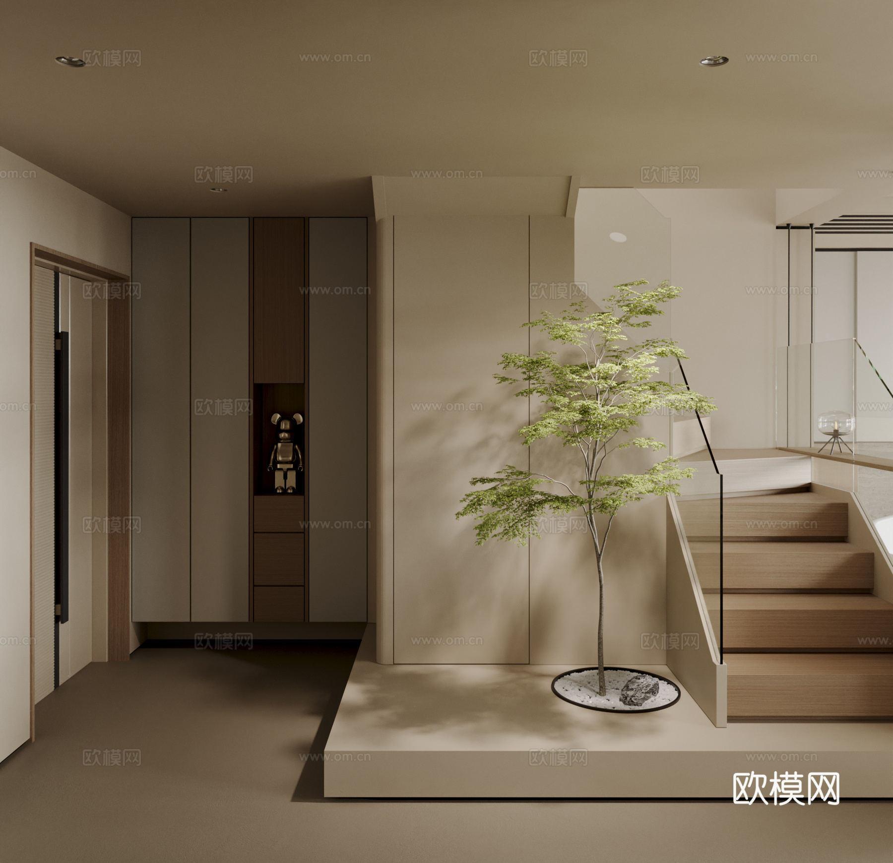 奶油风楼梯间 玄关过道3d模型