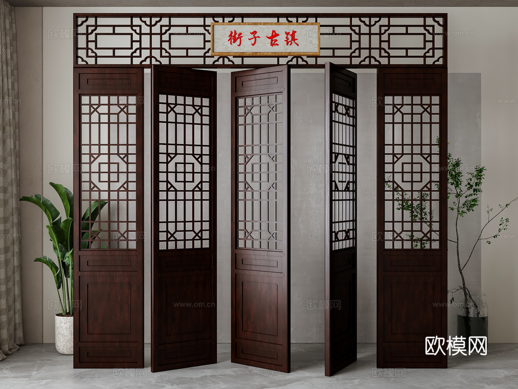 新中式门su模型