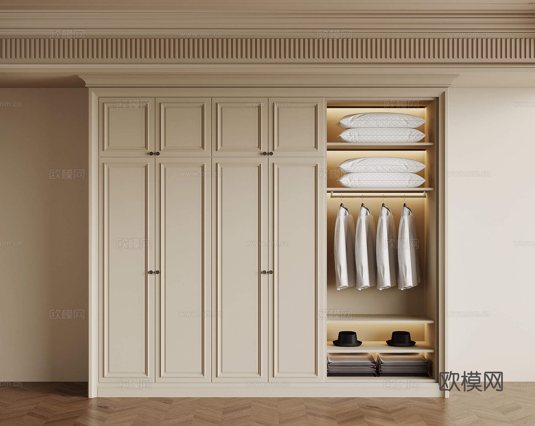 现代奶油风衣柜 服饰su模型