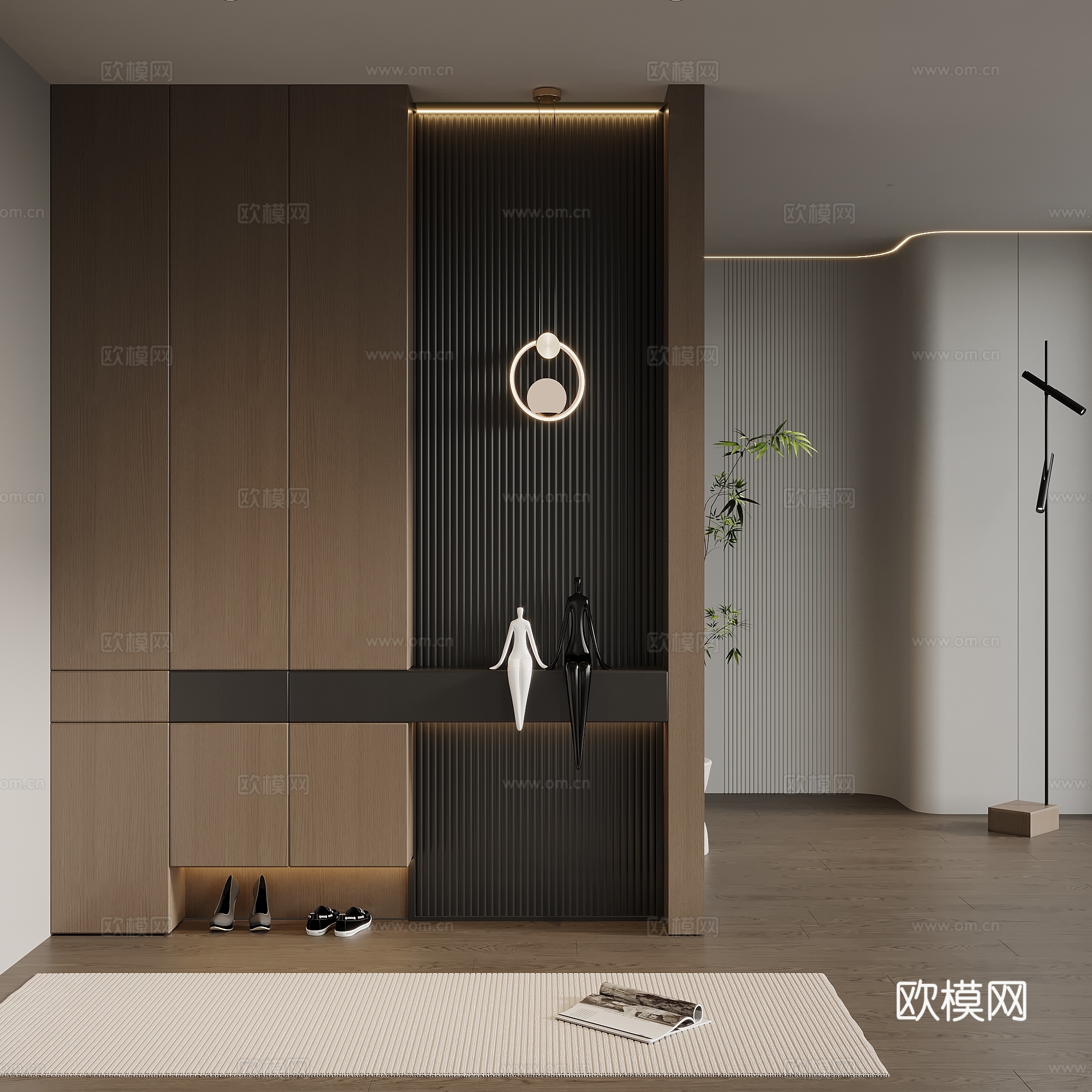 现代意式 鞋柜 隔断su模型