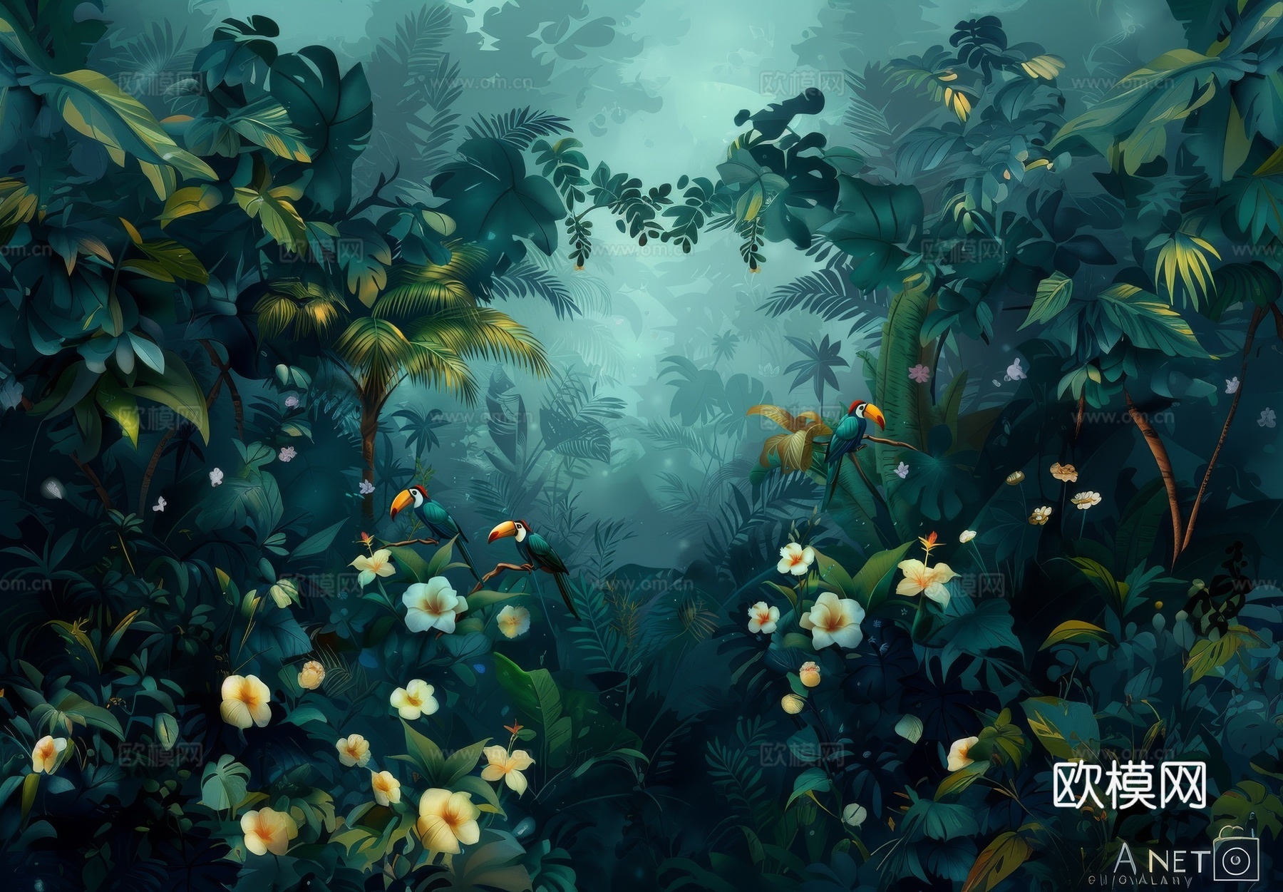 欧式田园热带雨林壁纸下载（渲染图1）