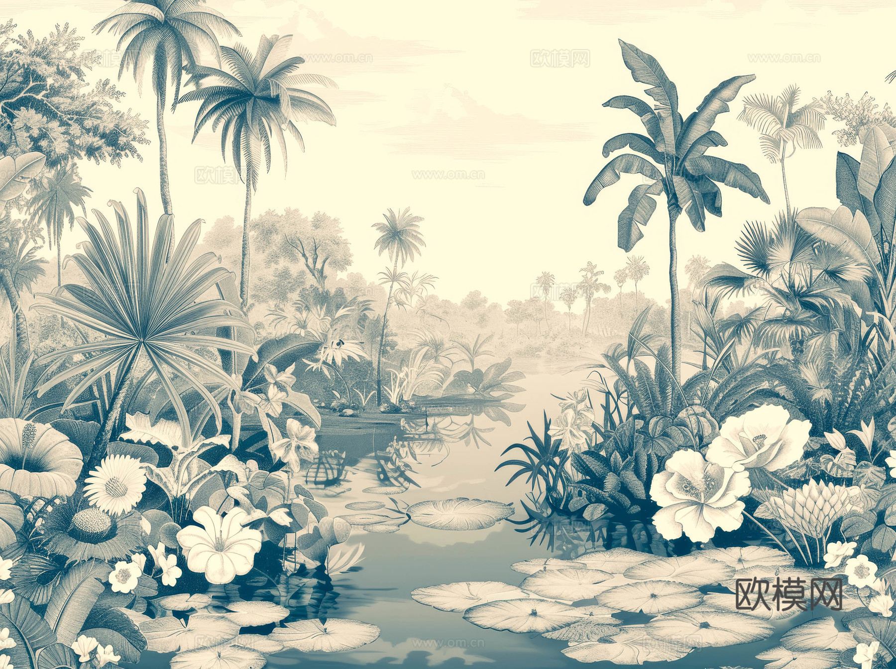 欧式田园热带雨林壁纸下载（渲染图1）