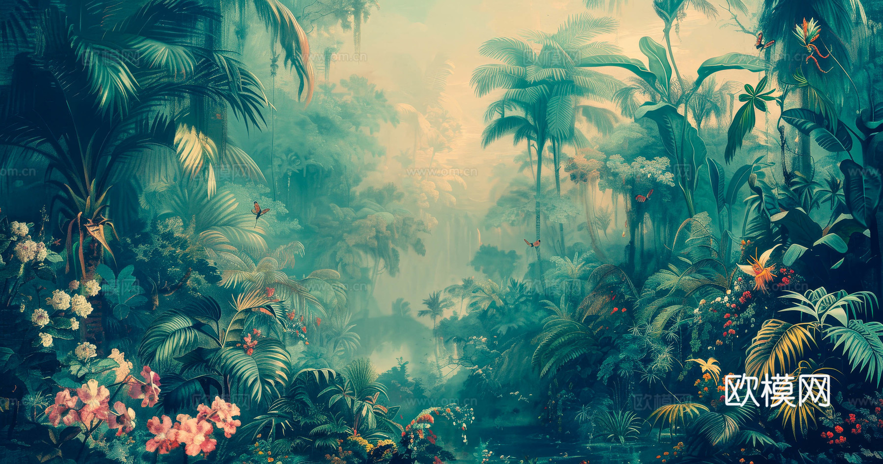 欧式田园热带雨林壁纸下载（渲染图1）