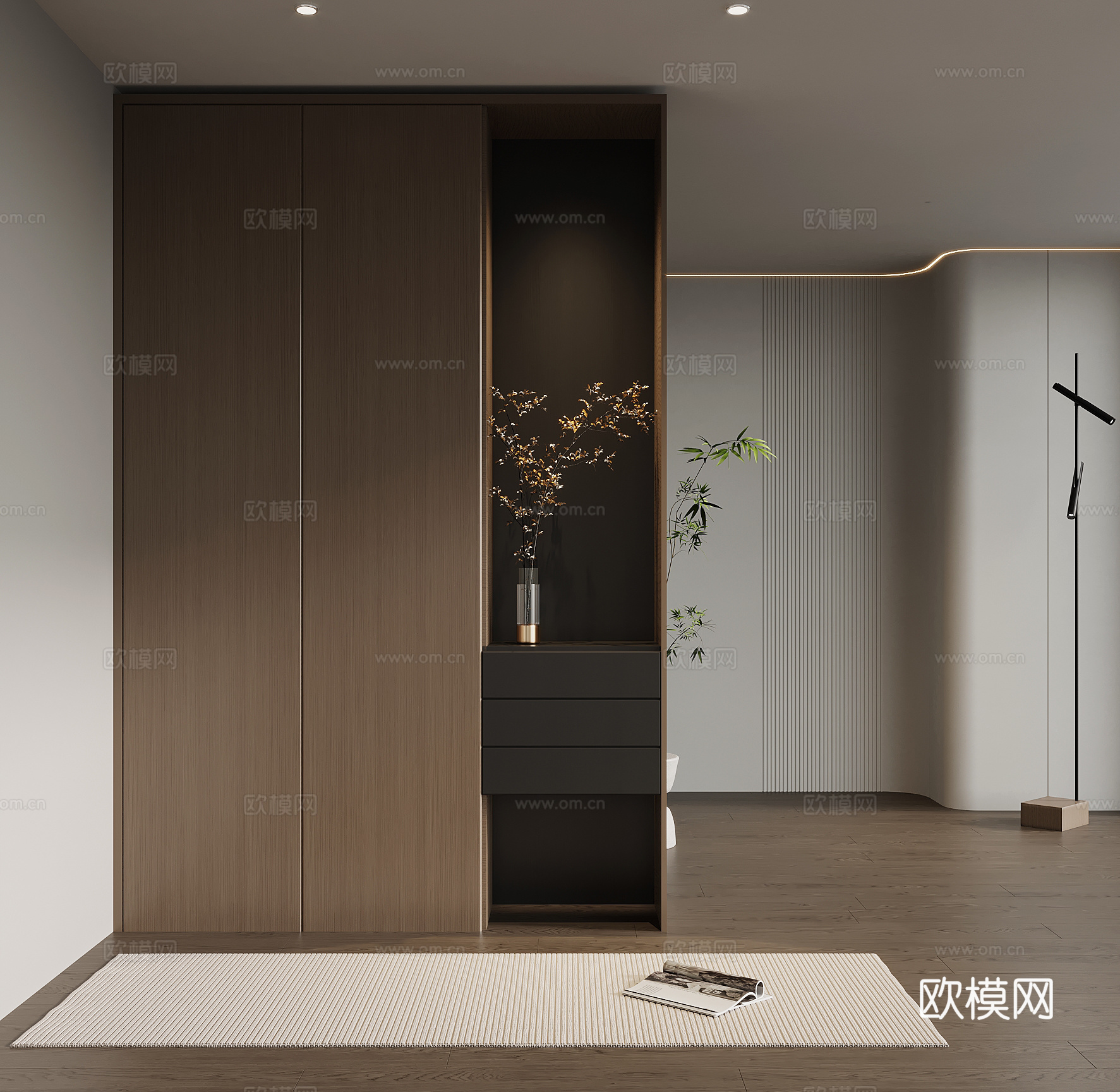 意式极简玄关柜 入户鞋柜 玄关背景su模型