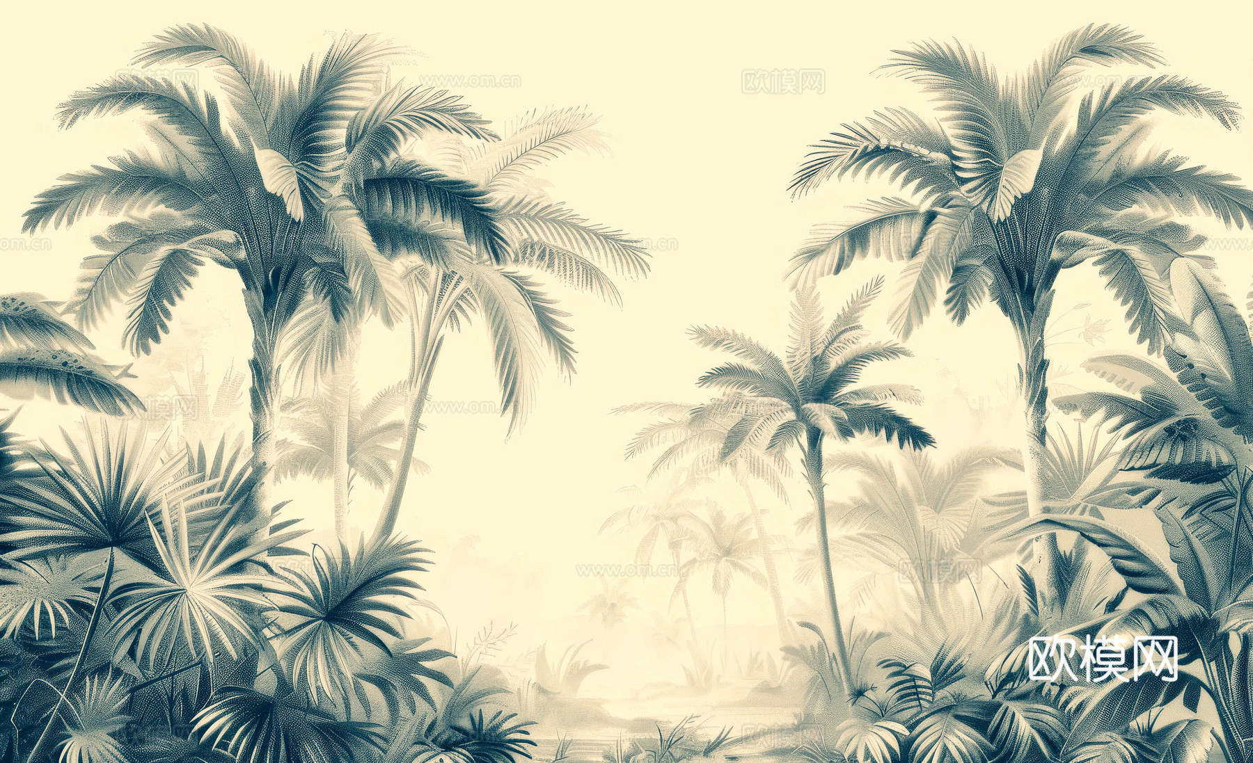 欧式田园热带雨林壁纸下载（渲染图1）