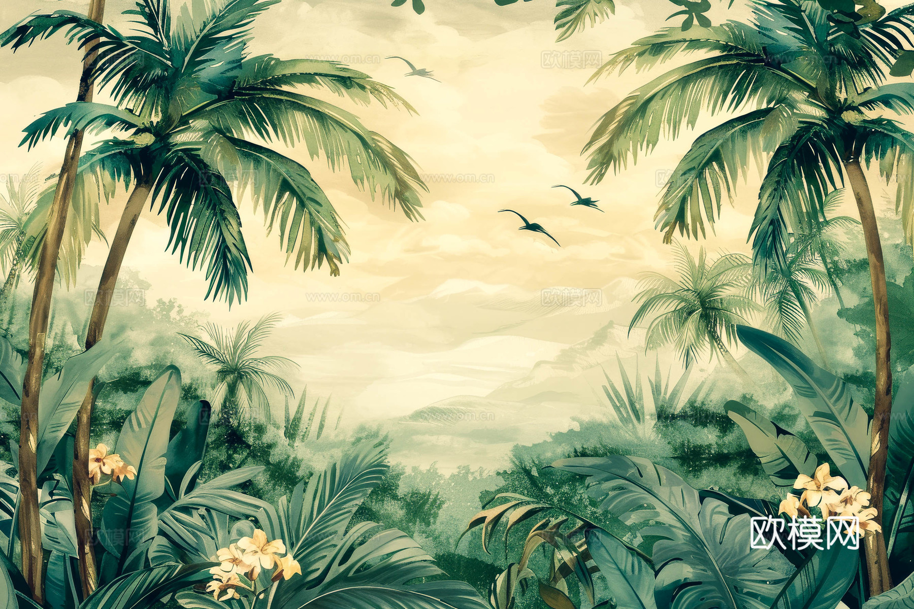 欧式田园热带雨林壁纸下载（渲染图3）